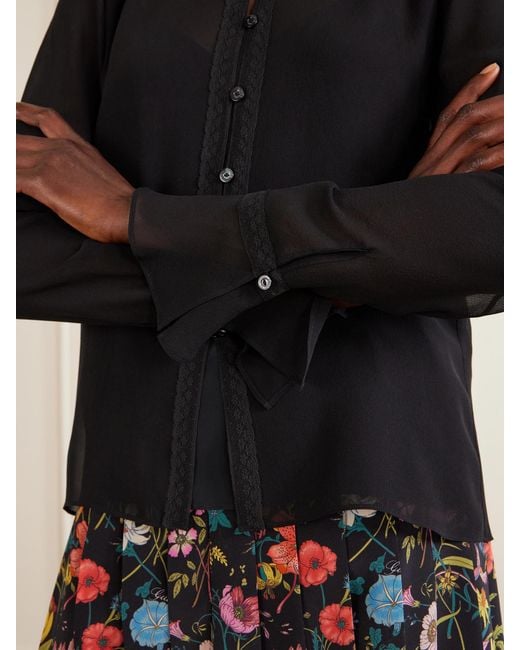 Gucci Blue Lace-Trimmed Silk-Crepe Shirt