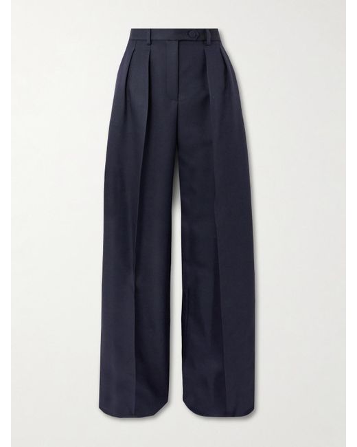 Pantalon Large En Laine Et Soie Mélangées À Plis Devin Loro Piana en coloris Blue