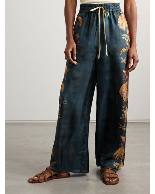 Pantalon Large En Satin De Soie Imprimé Ascension Zimmermann en coloris Blue