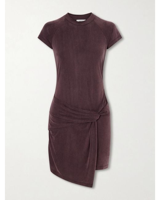 Agolde Purple Draped Stretch-Satin Mini Dress