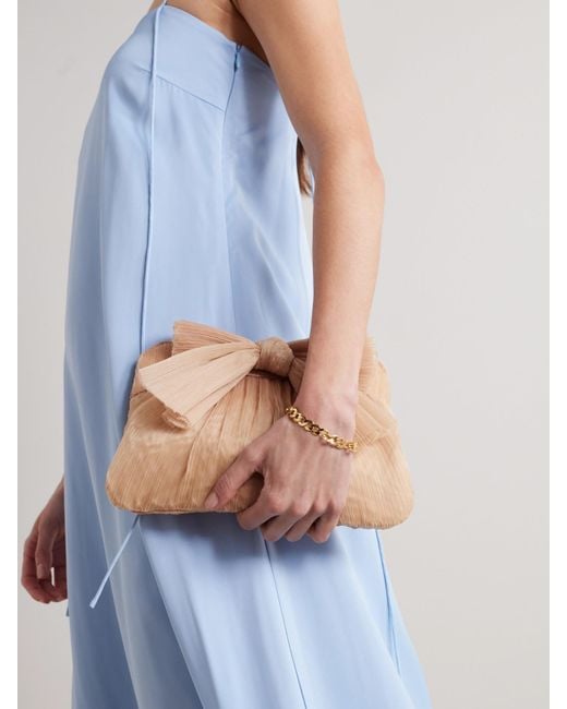 Loeffler Randall Natural Rayne Bow-Embellished Plissé-Organza Clutch