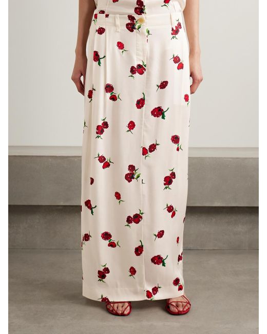 Khaite Pink Lucian Pleated Silk-Twill Maxi Skirt