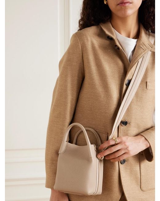 Loro Piana Natural Bale Grosgrain-Trimmed Textured-Leather Shoulder Bag