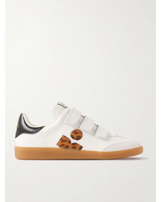 Isabel Marant White Beth Suede-Trimmed Leather Sneakers