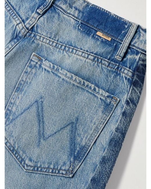 Mother Blue The Pipe Dream Button Sneak Fray Distressed High-Rise Wide-Leg Jeans