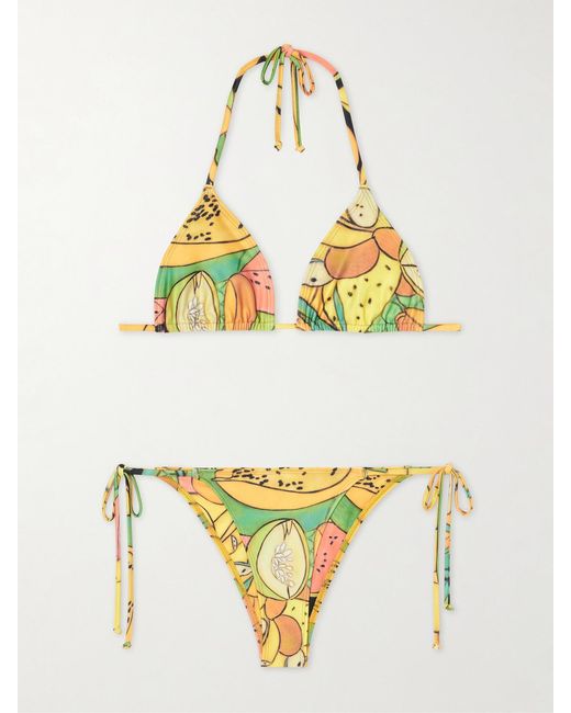 Donde Esteban Metallic Frutas Printed Triangle Bikini