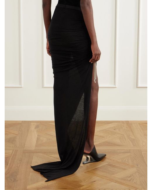 Rick Owens Black Drkshdw Ruched Cotton-Jersey Maxi Skirt