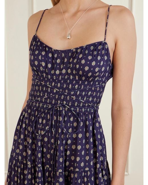 Doen Purple Safia Smocked Printed Cotton And Silk-Blend Voile Maxi Dress