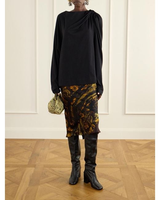 Dries Van Noten Black Gathered Cotton-Jersey T-Shirt