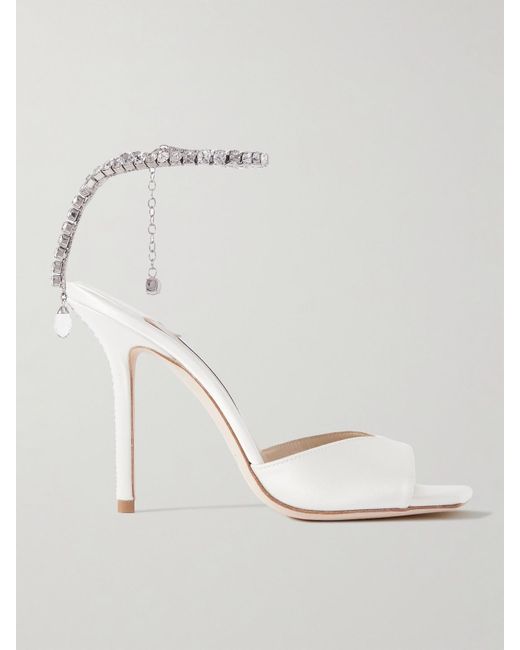 Jimmy Choo Natural Saeda 100 Sandalen Aus Satin Mit Kristallen