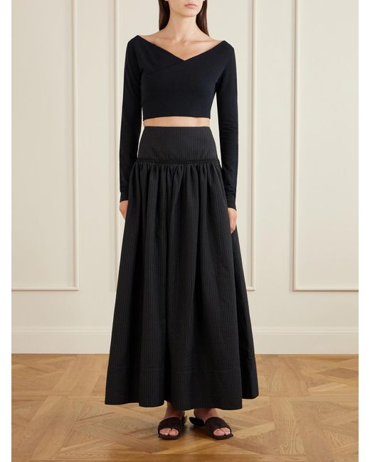 Alaïa Black Cotton-Blend Stretch-Crepe Cropped Top