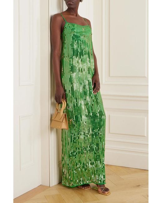 Johanna Ortiz Green Net Sustain Poder Tejido Convertible Embellished Silk Crepe De Chine Maxi Dress