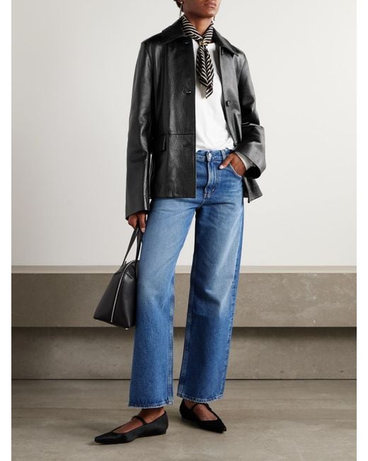 Totême  Black Jacke Aus Strukturiertem Leder