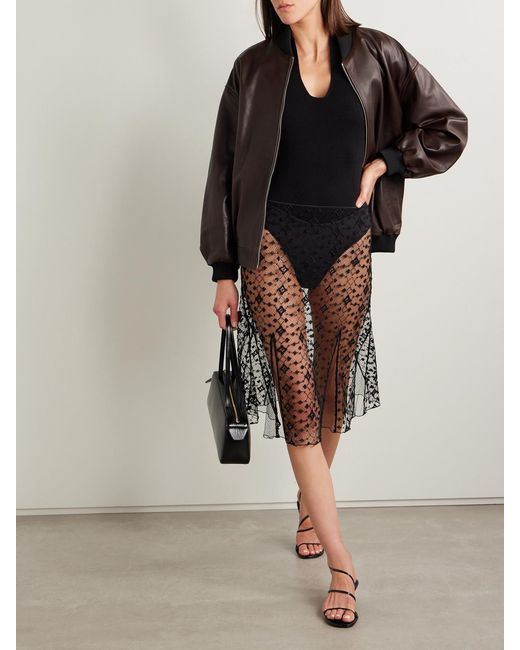 Kiki de Montparnasse Black Embroidered Tulle Midi Skirt