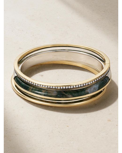 BY PARIAH Metallic Classic Stack Set Aus Drei Armreifen Aus Recyceltem 14 Karat Und Recyceltem Sterlingsilber Mit Diamanten Und Achat