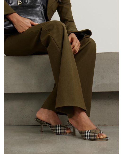 Burberry Black Checked Linen Mules
