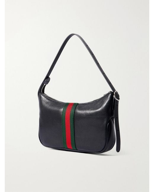 Gucci Black Lunetta Leather-Trimmed Canvas-Jacquard Shoulder Bag