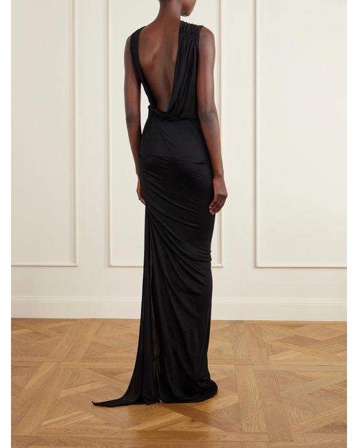 Rick Owens Black Shailee Draped Jersey Gown
