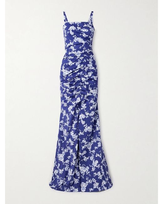 Robe Du Soir En Faille À Imprimé Fleuri Et À Fronces Carolina Herrera en coloris Blue