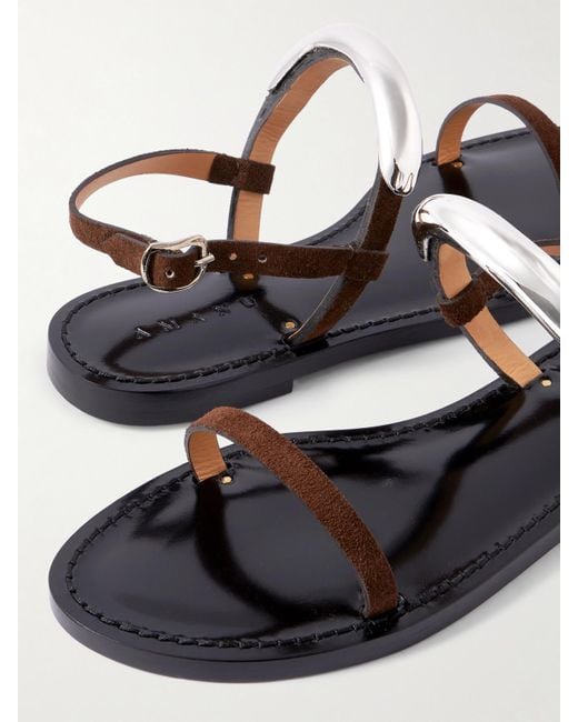 Amanu White The Ghana Embellished Leather Slingback Sandals