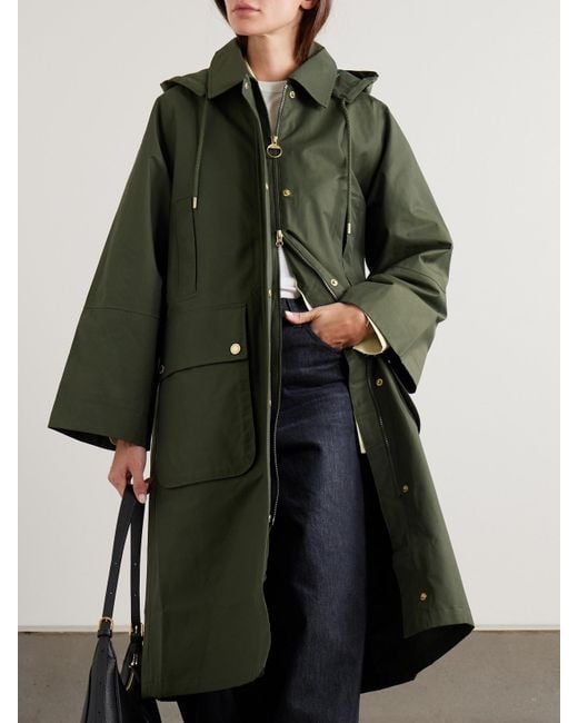 Barbour Green Maude Hooded Waxed Cotton-Blend Coat