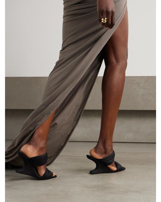 Rick Owens Black Twisted Cantilever Suede Wedge Mules