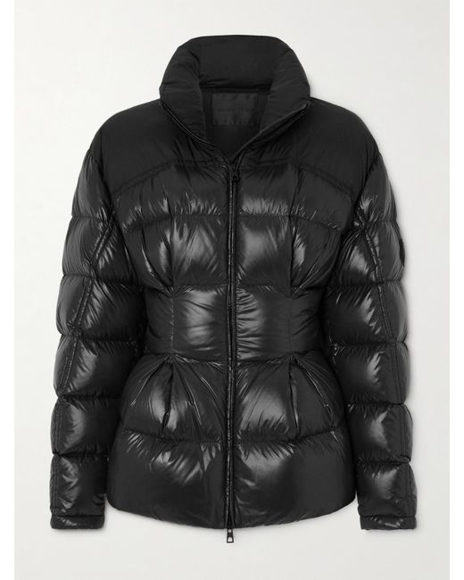 Moncler Black Appliquéd Quilted Padded Glossed-Shell Down Jacket