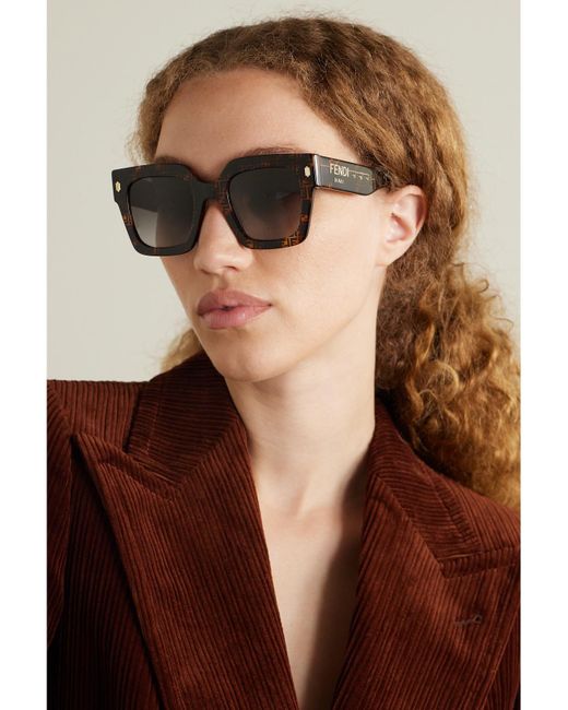 Fendi Brown Roma Oversized Square-Frame Tortoiseshell Acetate Sunglasses