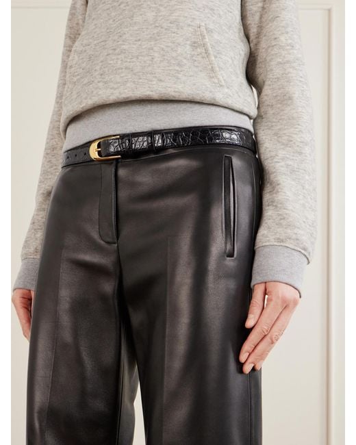 Khaite Black Dome Croc-Effect Leather Belt
