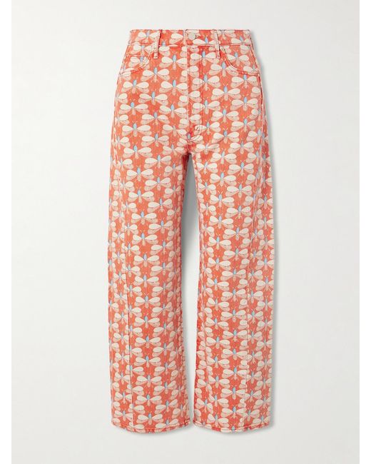 Mother Pink La Doublej The Half-Pipe Ankle Printed High-Rise Wide-Leg Jeans