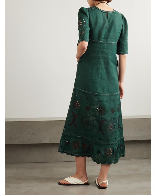 Vita Kin Green Dalida Maxikleid Aus Leinen Mit Lochstickerei Und Wellenkanten