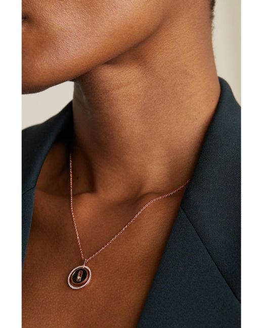 Messika Metallic Lucky Move 18-Karat Rose, Onyx And Diamond Necklace