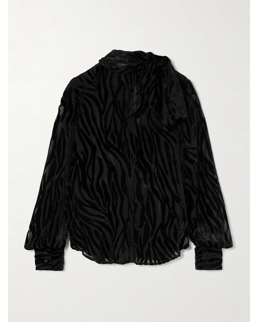 Isabel Marant Black Geona Tie-Neck Devoré-Velvet Blouse