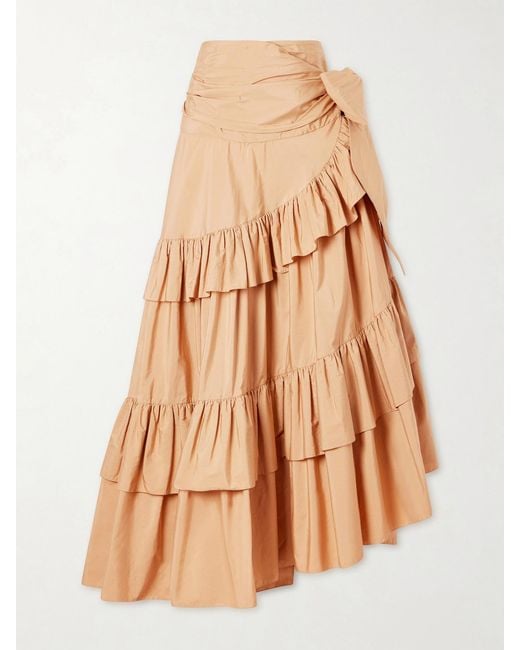 Chloé Natural Bow-Detailed Ruffled Organic Cotton-Poplin Midi Skirt