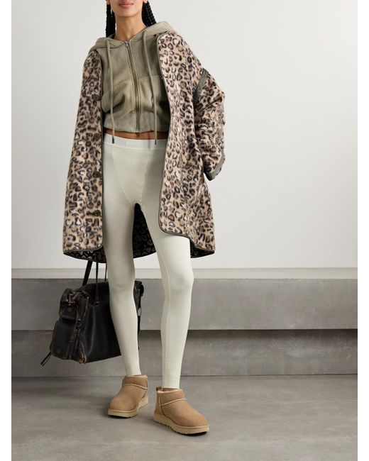 R13 Natural Convertible Faux Leather-Trimmed Leopard-Print Brushed Wool-Blend Coat