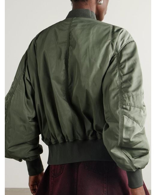 The Attico Green Padded Satin-Twill Bomber Jacket