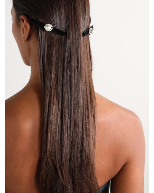 Jennifer Behr Black Minetta Set Aus Zwei Haarspangen Aus Samt Mit Kunstperlen Und Versilberten Details