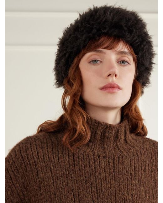 Yves Salomon Black Shearling Headband