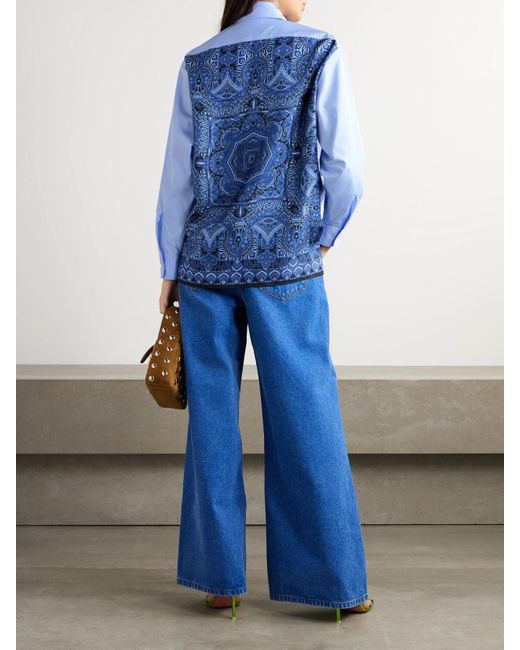 Etro Blue Paisley-Print Silk Twill-And Cotton-Poplin Shirt