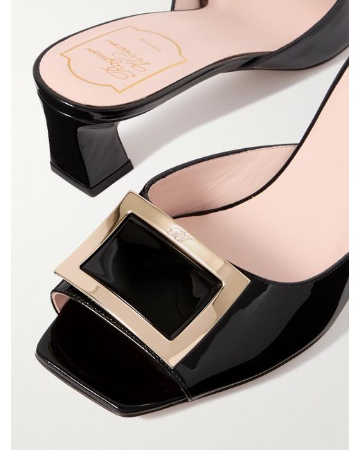 Roger Vivier Black Trompette 45 Embellished Patent-Leather Mules