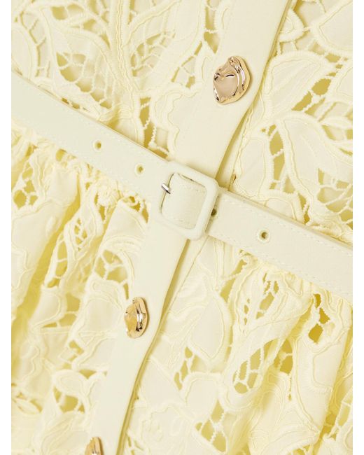Self-Portrait Yellow Belted Corded Lace Midi Dress