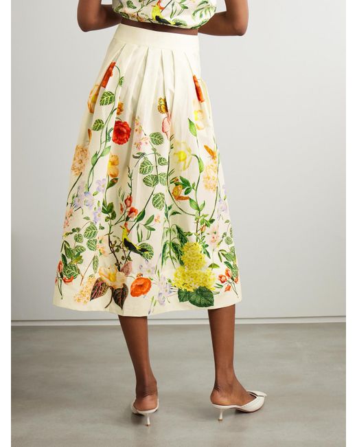 Cara Cara Yellow Marge Midirock Aus Baumwollpopeline Mit Zierknöpfen, Blumenprint Und Falten