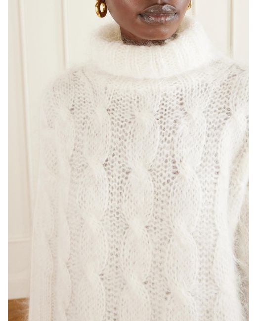 Joseph White Fortin Cable-Knit Mohair-Blend Sweater Turtleneck Sweater