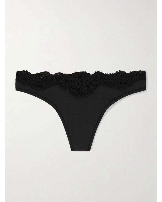 Skims Black Fits Everybody Lace Dipped Thong – Onyx – String Mit Spitze