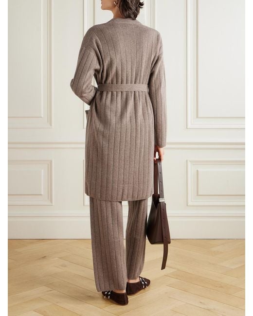Max Mara Natural Belted Ribbed-Knit Cashmere Cardigan