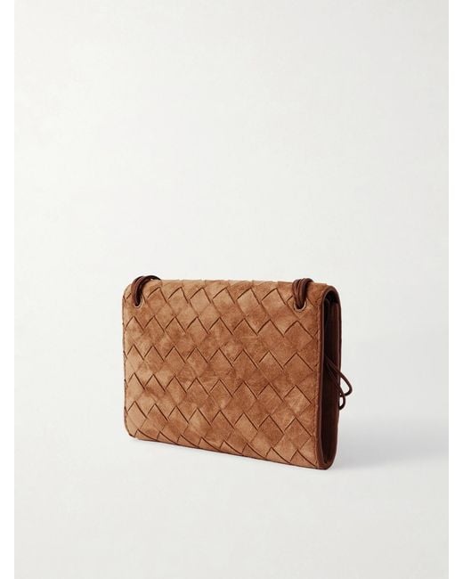 Bottega Veneta Brown Andiamo Small Intrecciato Suede Shoulder Bag