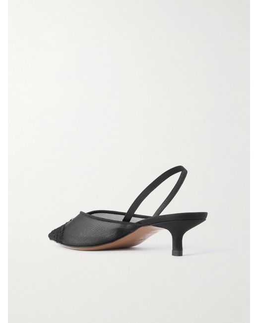 Neous White Irena Lace And Satin-Trimmed Mesh Slingback Pumps