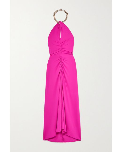 Veronica Beard Reze Chainembellished Ruched Stretchjersey Halterneck