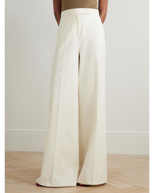 Max Mara White Cotton-Blend Wide-Leg Pants
