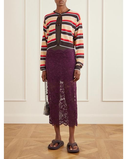 Rabanne Purple Bead-Embellished Lace Midi Skirt